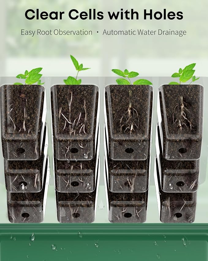Pawfly 10 Pack Seed Starter Kit, 120 Cells, Seed Starter Trays with 4" Humidity Domes, Planting Tools & Labels, Indoor Seedling Starter Trays, Reusable Plant Germination Trays, Seed Starting Trays
