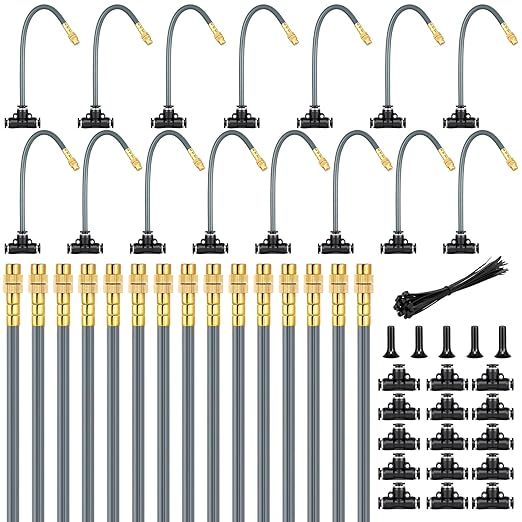 360° Adjustable 1/4" Drip Irrigation System Kits,Bendable Watering Misting Irrigation System, Garden Watering Atomizing System with 15 Nozzles for Garden Irrigation System (No Include 1/4" Tubing)