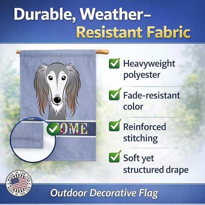 Caroline's Treasures BB1415CHF Saluki Welcome House Flag, Blue Large Porch Sleeve Pole Decorative Outside Yard Banner Artwork Wall Hanging, Polyester, House Size, Multicolor