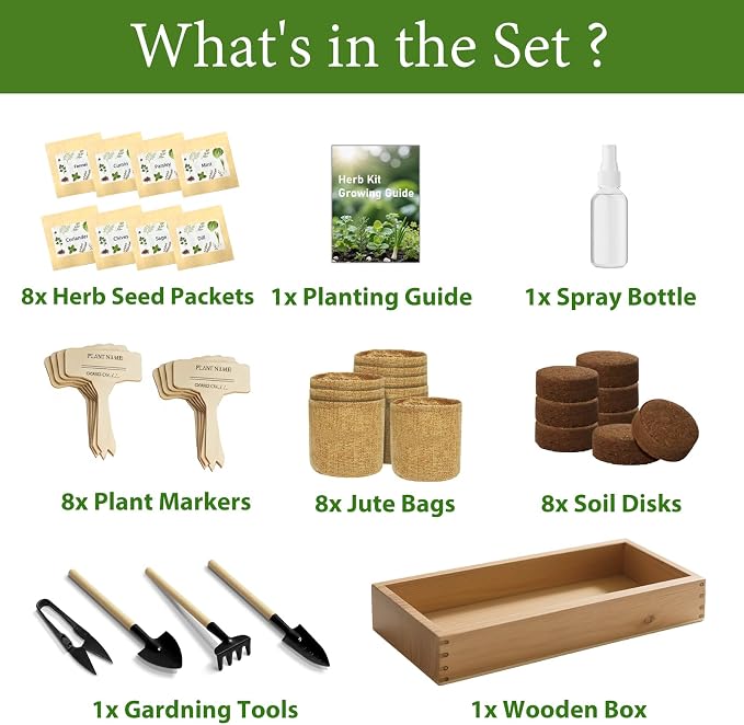 LUOJIBIE Herb Garden Kit Indoor, Herb Growing Kit with Seeds & Tools | Birthday Gifts for Women Men Mom Dad Girls Boys, House Warming Gifts New Home, Anniversary Wedding Gifts, Kitchen Décor