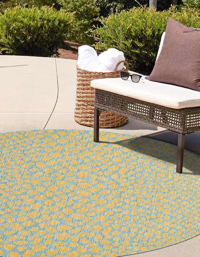 Unique Loom Jill Zarin Jill Zarin Outdoor Collection Area Rug - Cape Town (3' 3" Round, Yellow and Aqua/Light Blue)