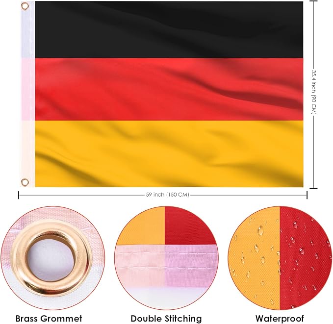 AhfuLife 2 Pcs German Flag 3 x 5 Ft, Large Germany Flag for Outside - Double Side with Brass Eyelets for Olympic Party Decorations, Oktoberfest Bar Garden Street Decoration Indoor Outdoor