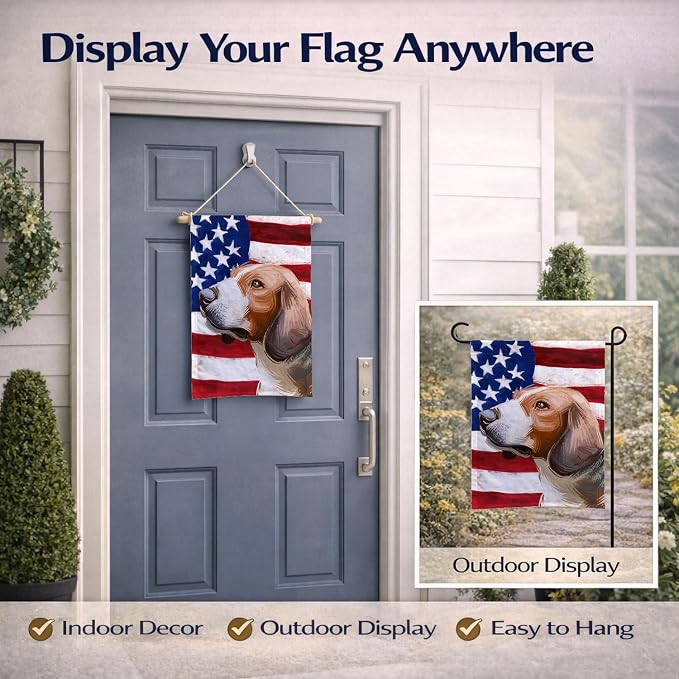 Caroline's Treasures CK6700GF Serbian Tricolour Hound Dog American Flag Garden Flag Mailbox Flag Decorative Yard Flag Banner Outside Patio Artwork Yard Flower Beds, Garden Size, Multicolor