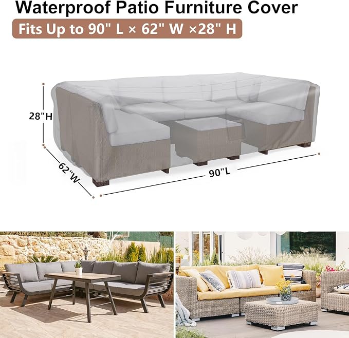 Patio Furniture Covers Waterproof, 90"L×62" W×28" H Rectangular Outdoor Furniture Set Covers , Durable Heavy Duty Oxford Patio Furniture Set Covers for Outdoor Table Chair