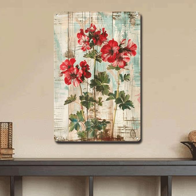 Metal Sign Tin Sign Vintage Wall Art Vintage Pelargoniums Wall Art Tin Sign for Rustic Charm Shabby Chic Interiors and Corrosion Resis Metal Sign for Bar 6×8 Inches