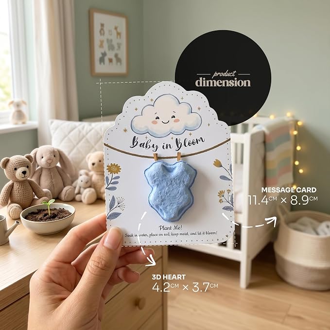 3D Onesie Seed Paper Gift Set – 24 Blue Plantable Baby Boy Onesie Shapes with Wildflower Seeds, Includes Cards & Double-Sided Tape for Baby Shower, Christening, Birthday & Special Occasions
