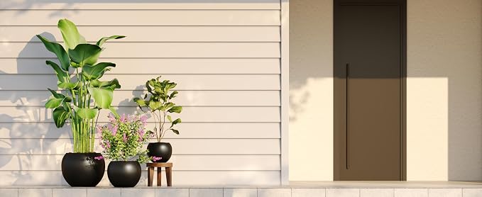 DTY Fiberstone Large Round Planter for Indoor Outdoor Use — Ball Globe Pot for Olive Tree, Monstera & Large Plants, Lightweight, UV Resistant, Drainage Hole, Coco Mat Included, Black, Medium 16.1'' D