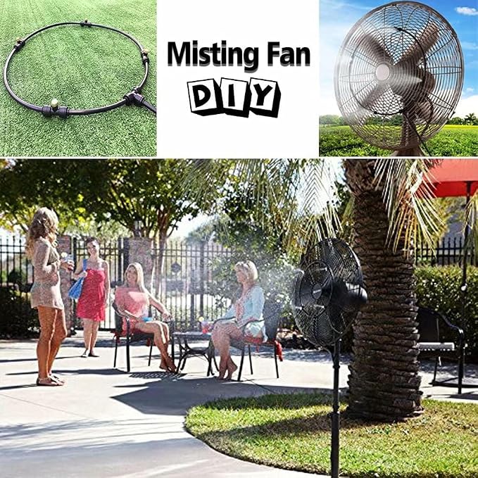 LANDGARDEN Outdoor Misting Cooling System, 85FT Mister Line+24 Brass Misting Nozzles,DIY Easy-Assemble.Water Mist Kit for Garden Porch Greenhouse Umbrella Canopy Fan