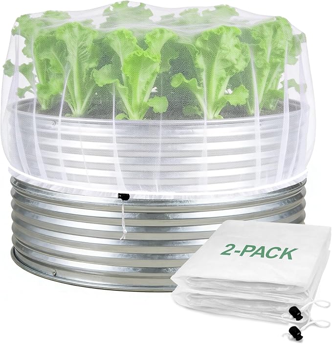 2 Pack Garden Netting for Raised Beds, Ultra-Fine Mesh Plant Covers with Drawstring, Bird, Pest & Small Animal Barrier for Vegetables, Fruits & Flowers, Fits 2 ft Dia x 1 ft H Round Raised Beds