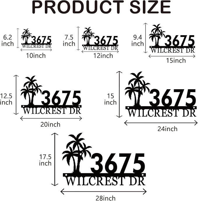 Custom Metal House Number Sign Personalized Address Plaque for Tropical Outdoor Street Number Display Porch Yard Mailbox Fence Gift