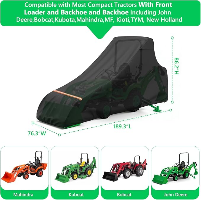 AKEfit Tractor Cover,Tractor Covers Waterproof Heavy Duty,420D Oxford Waterproof, Dustproof, UV Protection Universal Tractor Cover With reflective strip,189.3''Lx76.3''Wx86.2''H