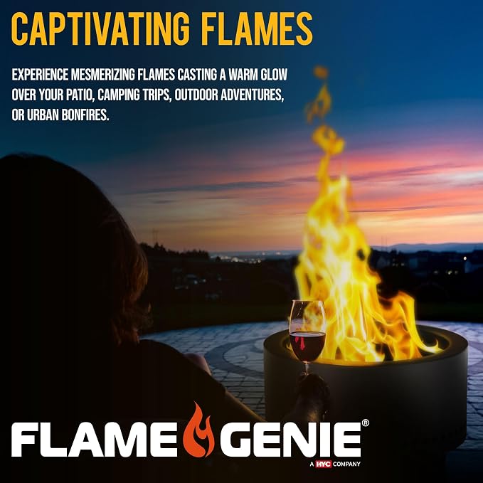 Flame Genie Portable Fire Pit - Smoke-Free Inferno Wood Pellet Fire Pit, 19" Diameter, Black, FG-19 Smokeless Pit, USA Made, Black