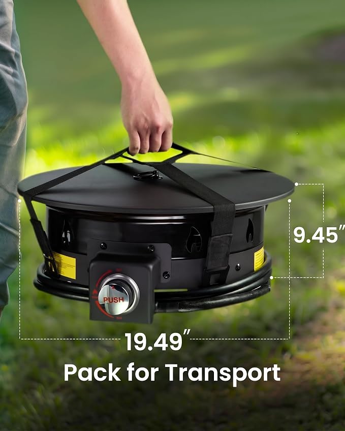 Ciays Propane Fire Pit 19 Inch, Gas Portable Large Fire Pit with Grill Grate, Folding Legs, Hose Hooks, Propane Tank Holder, Cover & Carry Strap, CSA Certified,Portable, 58,000 BTU