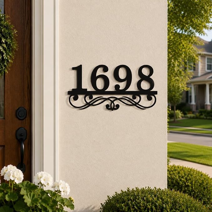 Personalized Metal Address Plaque, Custom House Numbers for Outside, Elegant Nameplate for Yard and Front Door Decor, Weatherproof Wall Sign, Housewarming Gift