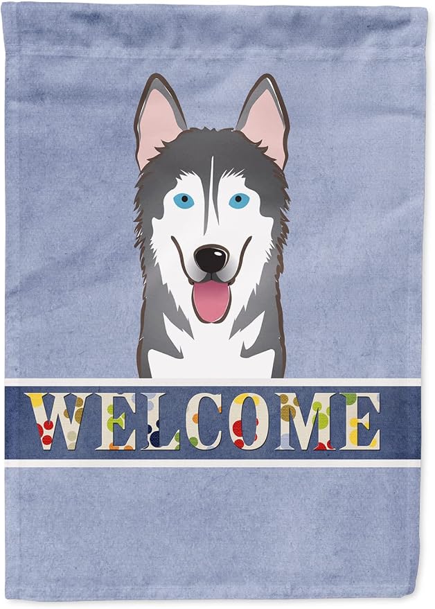 Caroline's Treasures BB1404GF Alaskan Malamute Welcome Garden Flag, Blue Mailbox Flag Decorative Yard Flag Banner Outside Patio Artwork Yard Flower Beds, Garden Size, Multicolor