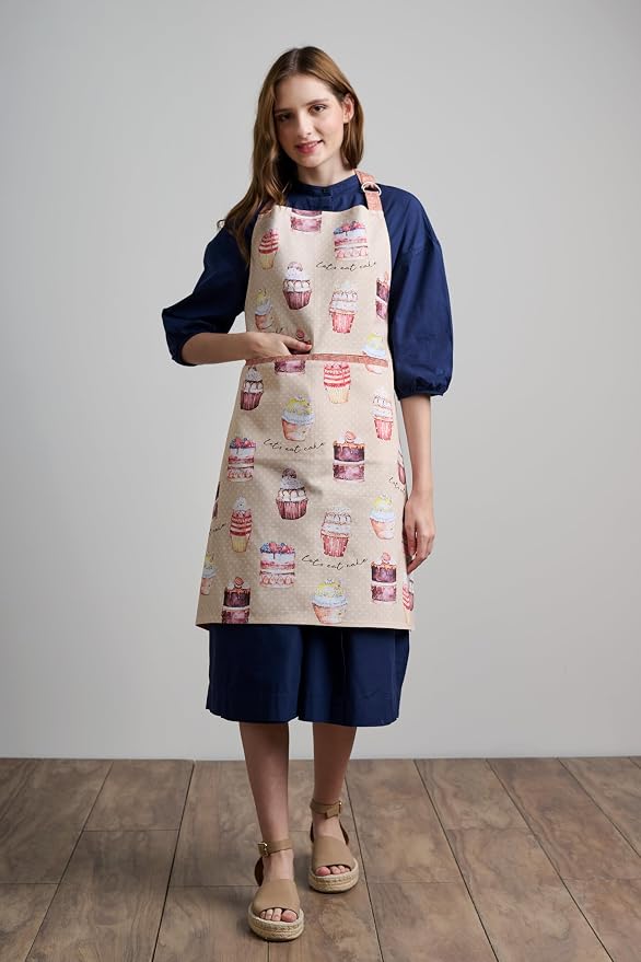 Maison d' Hermine Aprons for women with Pocket 100% Cotton (27.50"x31.50") | Adjustable Neck Strap & long ties Apron Men Chef Wedding Cooking Gardening Server Maid