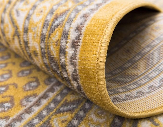 Unique Loom Williamsburg Collection Traditional Border with Dotted Center Area Rug, Rectangular 4' 0" x 6' 0", Yellow/Beige