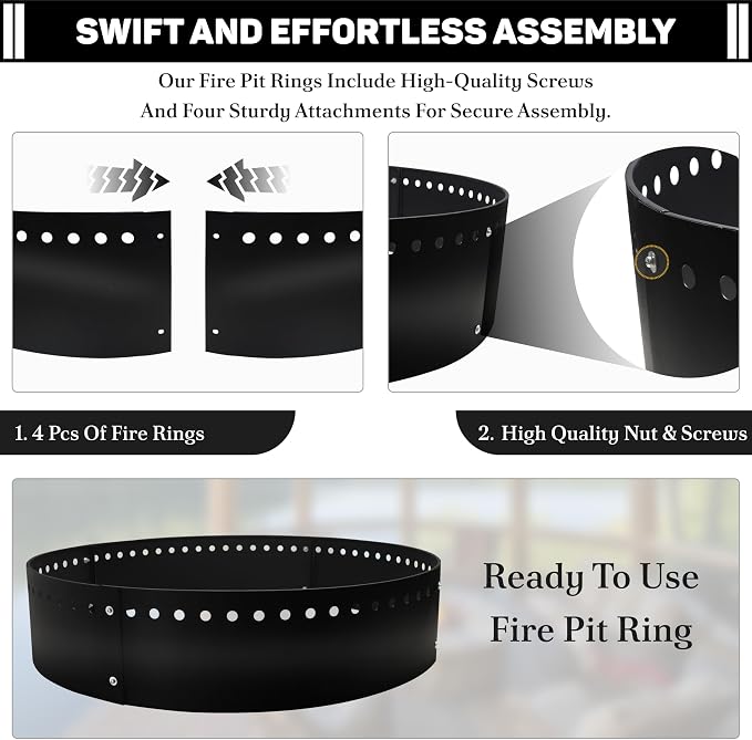 FEBTECH - 45" D x 10" H Outdoor Smokeless Fire Ring Insert - Steel Liner | Portable Heat Resistant Fire Ring for In-Ground or Above-Ground Setups, Camping Bonfires & Gatherings