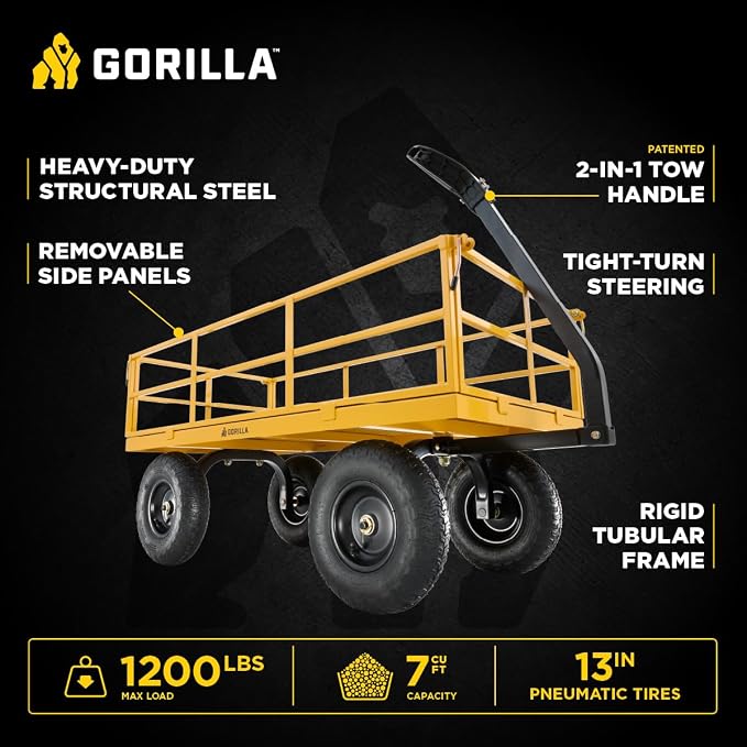 Gorilla Carts Heavy Duty, All Terrain Garden Wheelbarrow, 1200 Lb, Yellow - Foldable Wagon, Gardening Equipment for Yard, Lawn, and Outdoor Use