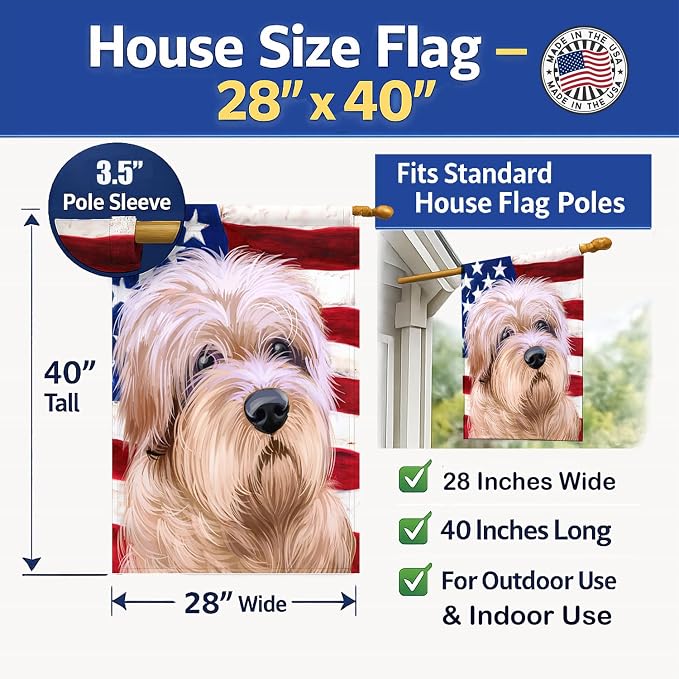 Caroline's Treasures CK6508CHF Dutch Smoushond Dog American Flag House Flag Large Porch Sleeve Pole Decorative Outside Yard Banner Artwork Wall Hanging, Polyester, House Size, Multicolor