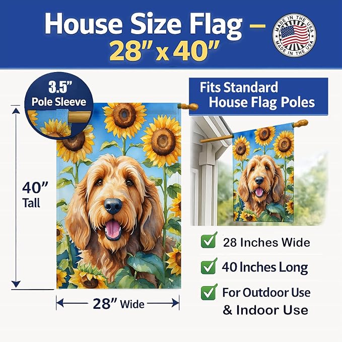 Caroline's Treasures DAC6130CHF Otterhound in Sunflowers House Flag Large Porch Sleeve Pole Decorative Outside Yard Banner Artwork Wall Hanging, Polyester, House Size, Multicolor