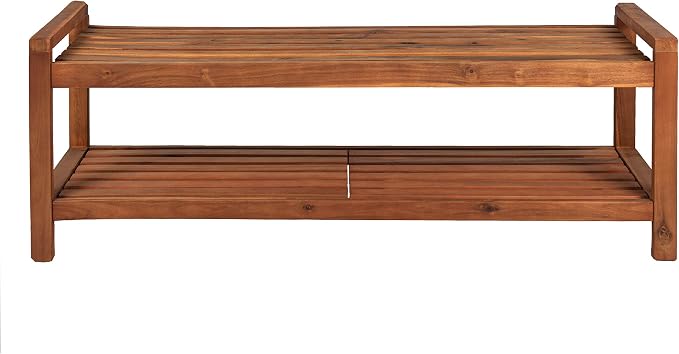JONATHAN Y Blane 51" Solid Acacia Wood Backless Outdoor Bench with Shoe Storage Shelf, Minimalist Slatted Entryway and Patio Seating, Heavy-Duty 600 lbs Capacity, Teak Finish BNH102A