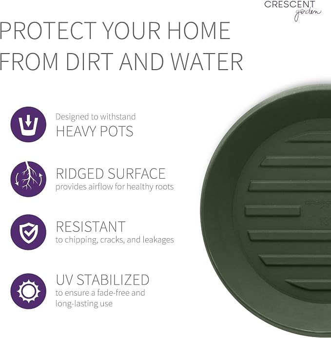 Crescent Garden Universal Round Planter Saucer, Durable Drainage Dish for Plant Pots, Heavy-Duty Plant Dishes Saucer, Indoor & Outdoor Plant Trays - Olive (18.5 inch Inner, 23.5 inch Outer Diameter)