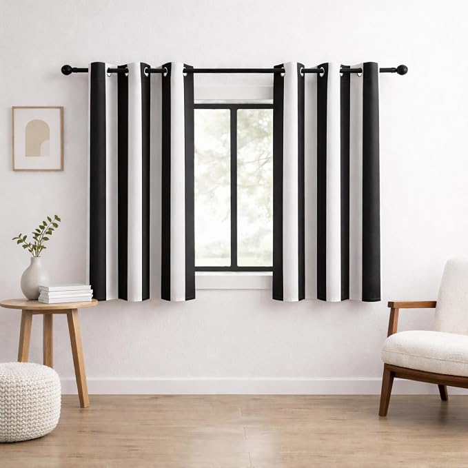 Black and White Vertical Stripe Blackout Curtains, Modern Minimalist Striped Drapes, 100% Light Blocking, Thermal Insulated & Noise Reducing Curtains, Grommet Top 42 x 54 Inches, 2 Panels