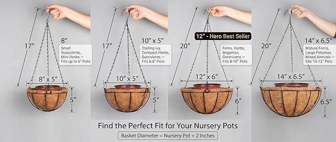 Kingbuy 8" Metal Hanging Basket for Small Succulents & Herbs – 5" Depth Rust-Resistant Wire with Coconut Liner & Chain for Kitchen Window, Balcony & Small Spaces - 1 Pack