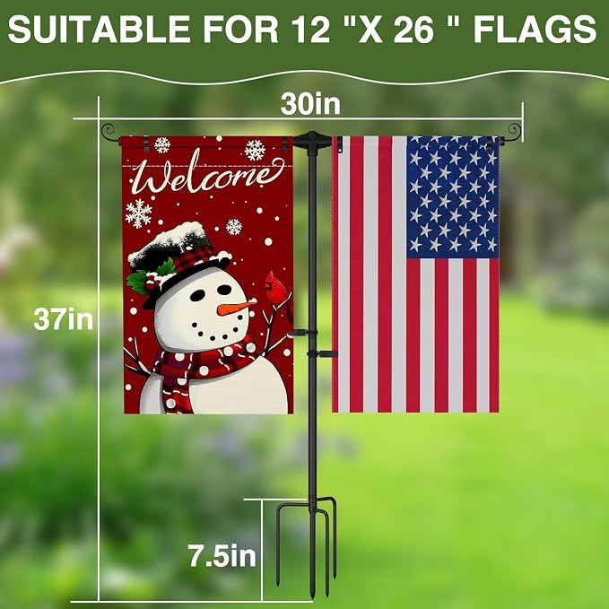 Garden Flag Stand for Yard – Heavy Duty 3/4" Thick Aluminum Garden Flag Holder with 4-Prong Base, Powder-Coated Rustproof, Fits 12x18 Double Flags for Outdoor Decor