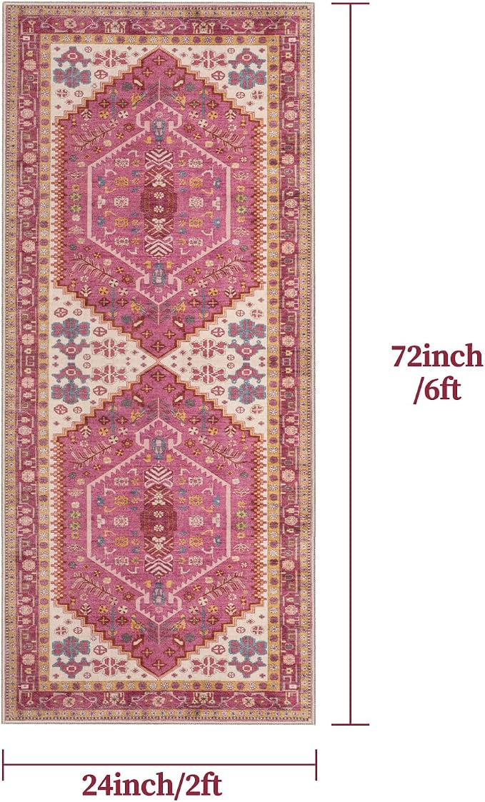 Ciicool Washable Non Slip Runner Rug,2x6ft Vintage Hallway Kitchen Rugs | Soft Oriental Indoor Mat Thin Boho Entry Carpet for Entrance Bedroom Bedside Living Room Laundry Bathroom Decor