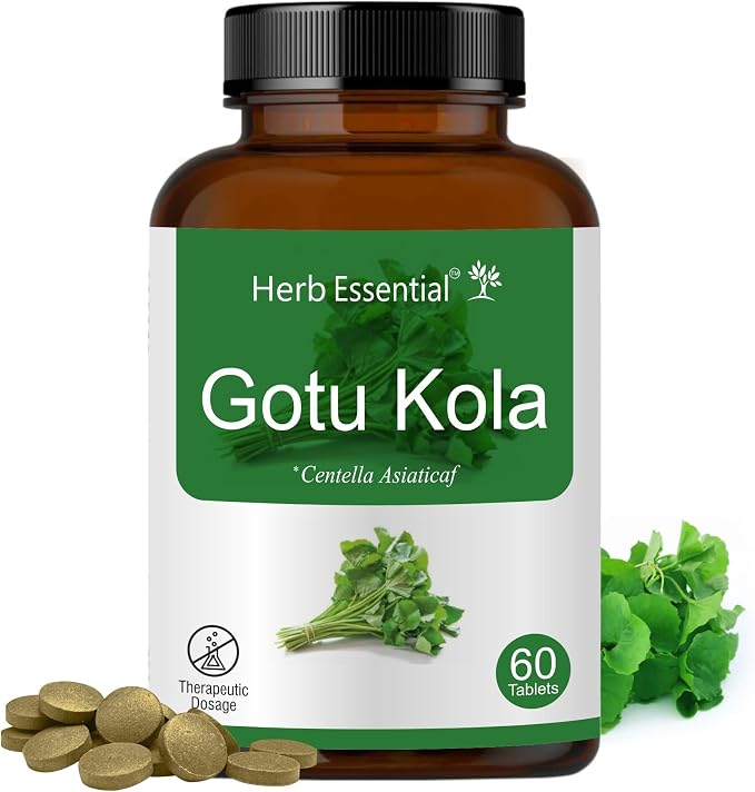 Herb Essential Organic Gotu Kola (Centella Asiaticaf) 500mg, Vegetarian 60 Tablets, Gluten Free Supplement with No Added Colors, Flavors and Preservatives