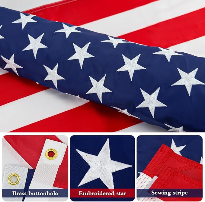 ZMTECH American Flag with Pole - 6FT Flagpole with Upgraded Tangle Free Rings and Bracket, 1" Stainless Steel Flag Poles with Holder for Outside House, Residential or Commerical (White, No Light)