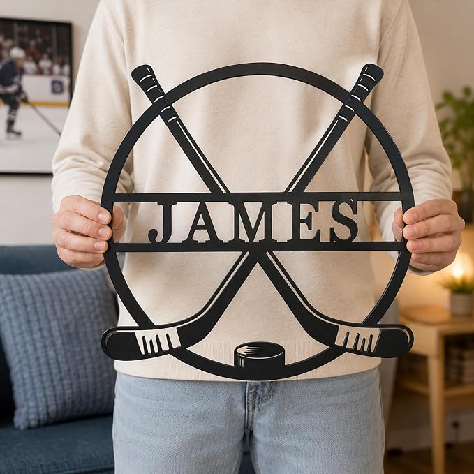 Personalized Hockey Name Sign – Custom Metal Hockey Wall Art, Personalized Player Name, Hockey Room Decor, Sports Gift for Kids, Teens & Fans