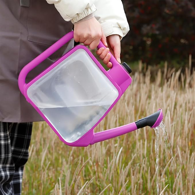 6L-Purple Foldable Watering Can with Rotating Nozzle & Long Spout for Plants, Indoor Outdoor Gardening, Clear Plastic