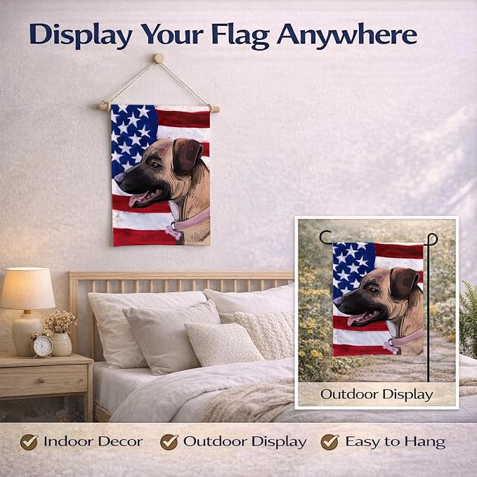 Caroline's Treasures CK6745GF Treeing Tennessee Brindle American Flag Garden Flag Mailbox Flag Decorative Yard Flag Banner Outside Patio Artwork Yard Flower Beds, Garden Size, Multicolor