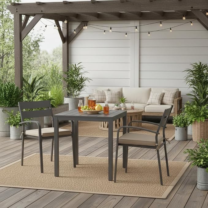 Sunbrella 18" x 18" Dining Chair Pad Cushion with Corded Edge, Soft Fiber Batting Insert, Removable Reversible Cover & Ties - Cast Shale
