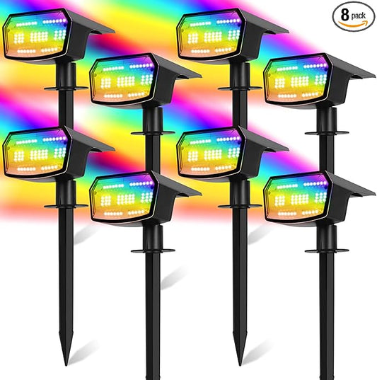 Sucolite 8-Pack Solar Spot Lights Outdoor Waterproof IP65, 3 Lighting Modes 2-in-1 Solar Landscape Spotlights for Yard, 59 LED Solar Powered Wall Lights for Garden Pathway Driveway Walkway, Multicolor