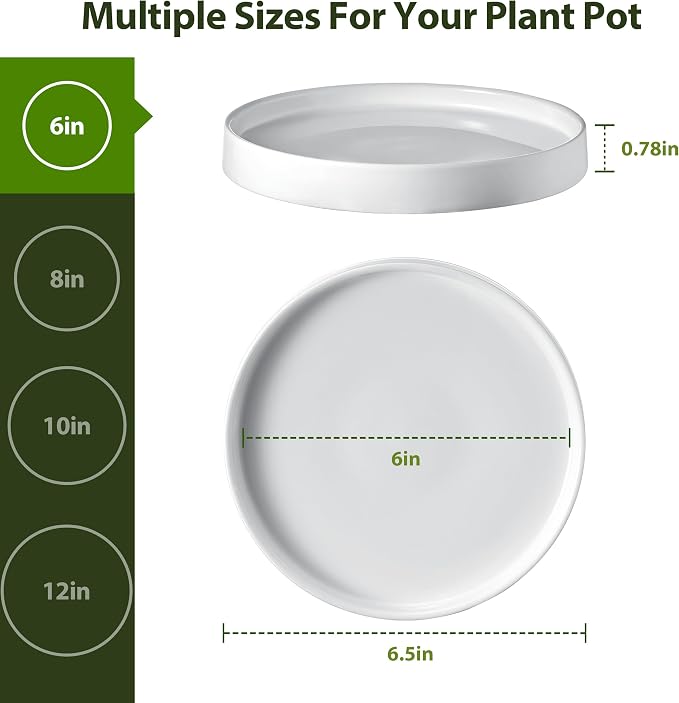 saffruff White Ceramic Plant Saucer 6 Inch, 2 Pack Sturdy Plant Pot Tray Plate for Flower Pots, Round Ceramic Saucer Tray to Catch Water Drip & Drainage, Indoor Outdoor Planter Base