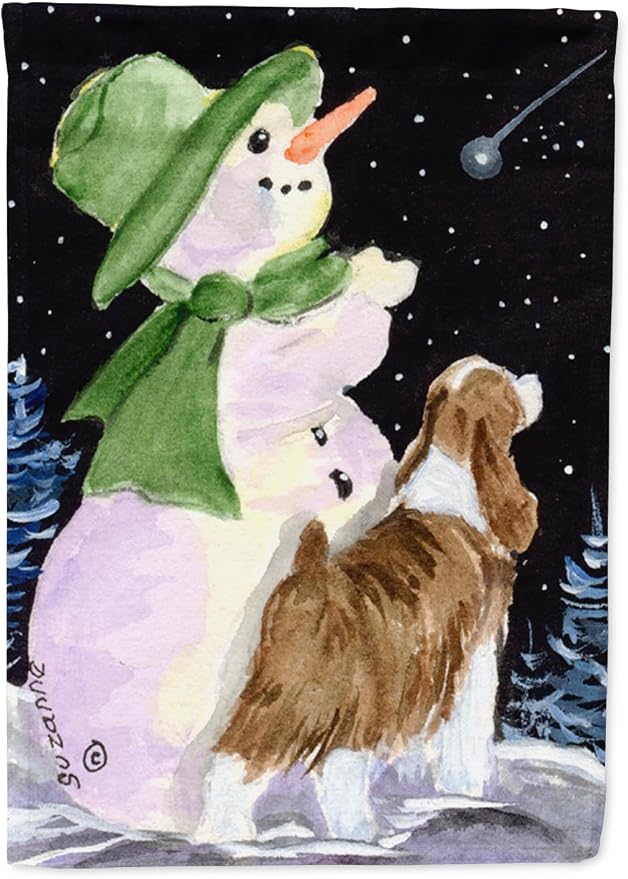Caroline's Treasures SS8949GF Snowman with English Springer Spaniel Garden Flag Mailbox Flag Decorative Yard Flag Banner Outside Patio Artwork Yard Flower Beds, Garden Size, Multicolor