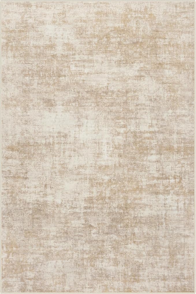9x12 Area Rugs for Living Room: Washable Abstract Beige Badroom Carpet | Non-slip TPE backing makes this washable soft low-pile rug safe & durable, Pet-friendly decor for dining room,nursery,office