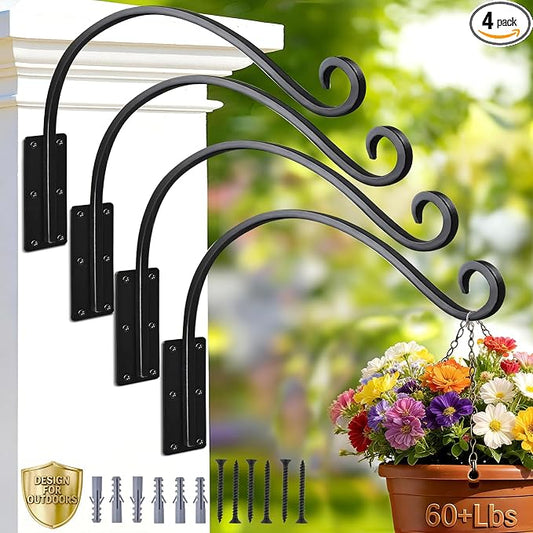 16 Inch 4 Pack Plant Hangers Outdoor,Plant Hanging Hook Bracket for Bird Feeder Hanger,Hanging Plant Hooks for Outside Baskets Lanterns Wind Chimes Outdoor Indoor