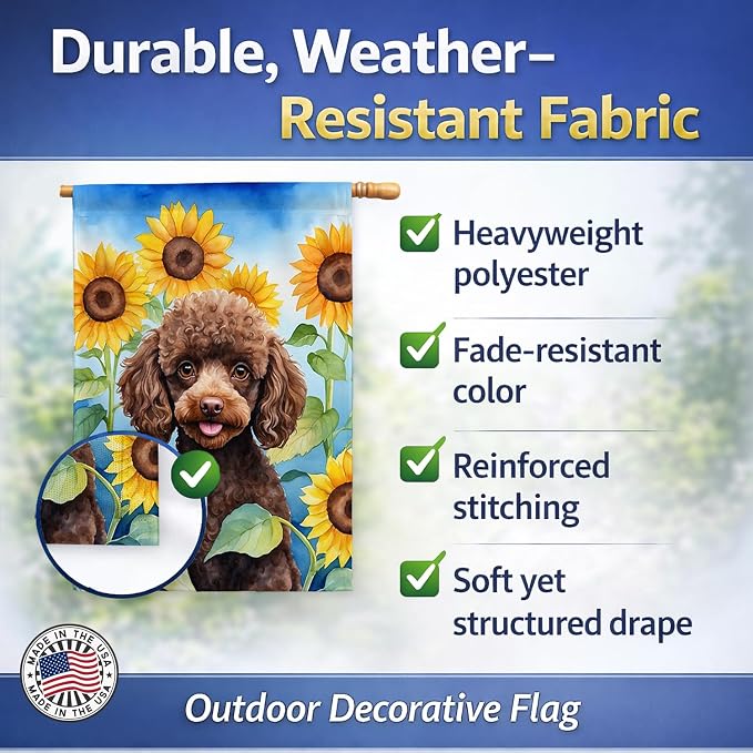 Caroline's Treasures DAC6139CHF Chocolate Poodle in Sunflowers House Flag Large Porch Sleeve Pole Decorative Outside Yard Banner Artwork Wall Hanging, Polyester, House Size, Multicolor