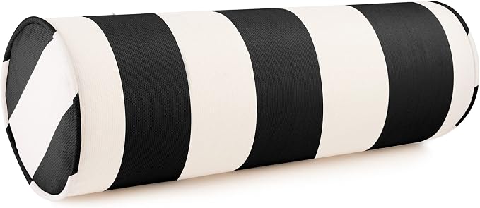Austin Horn Classics Sunbrella Cabana Stripe White/Black Zippered Neck Roll Bolster (Set of 2)