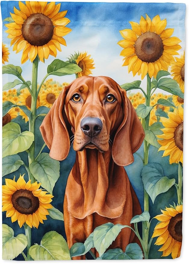 Caroline's Treasures DAC6148CHF Redbone Coonhound in Sunflowers House Flag Large Porch Sleeve Pole Decorative Outside Yard Banner Artwork Wall Hanging, Polyester, House Size, Multicolor