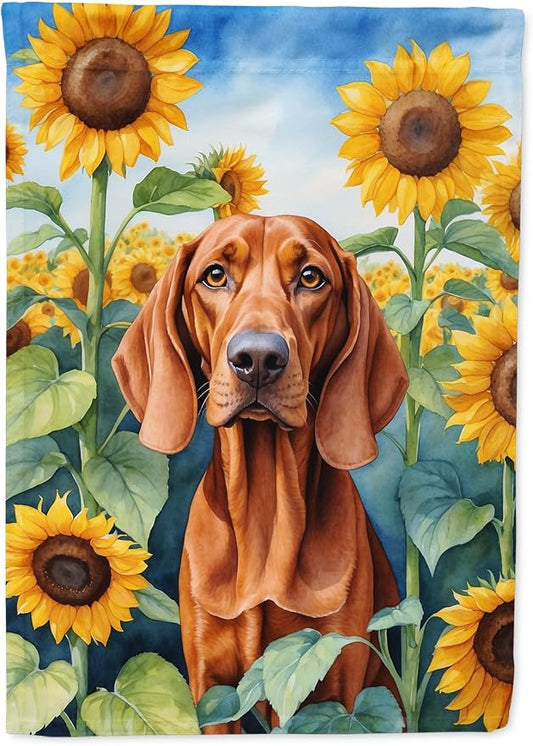 Caroline's Treasures DAC6148CHF Redbone Coonhound in Sunflowers House Flag Large Porch Sleeve Pole Decorative Outside Yard Banner Artwork Wall Hanging, Polyester, House Size, Multicolor