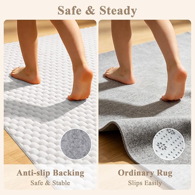 5x8 Area Rug for Living Room, White Washable 3D Bubble Bedroom Rug | Non Slip High Low Pile Hexagon Floor Mat for Dorm, Modern Soft Fluffy Carpet for Dining Room, Office and Nursery