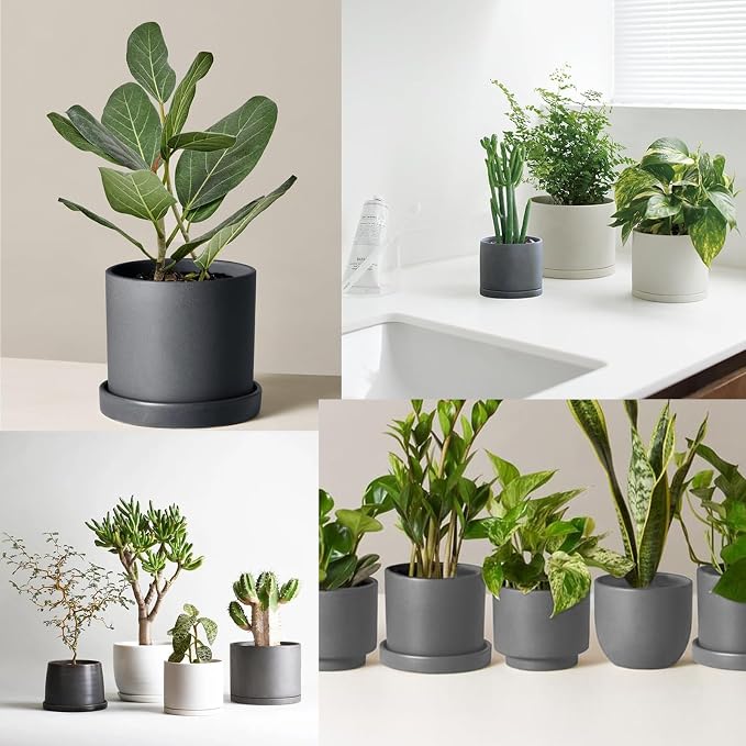 Yukfona Ceramic Plant Saucer Tray 1 Pcs 10 Inch Grey, 10.83" OD x10.24 ID x1.1 Deep| Fits Flower pots Bottom≤ 10.24", Heavy Duty Glazed Round Planter Drip with Catch Basin for Indoor Outdoor Plants