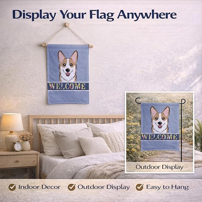 Caroline's Treasures BB1439GF Sable Corgi Welcome Garden Flag, Blue Mailbox Flag Decorative Yard Flag Banner Outside Patio Artwork Yard Flower Beds, Garden Size, Multicolor