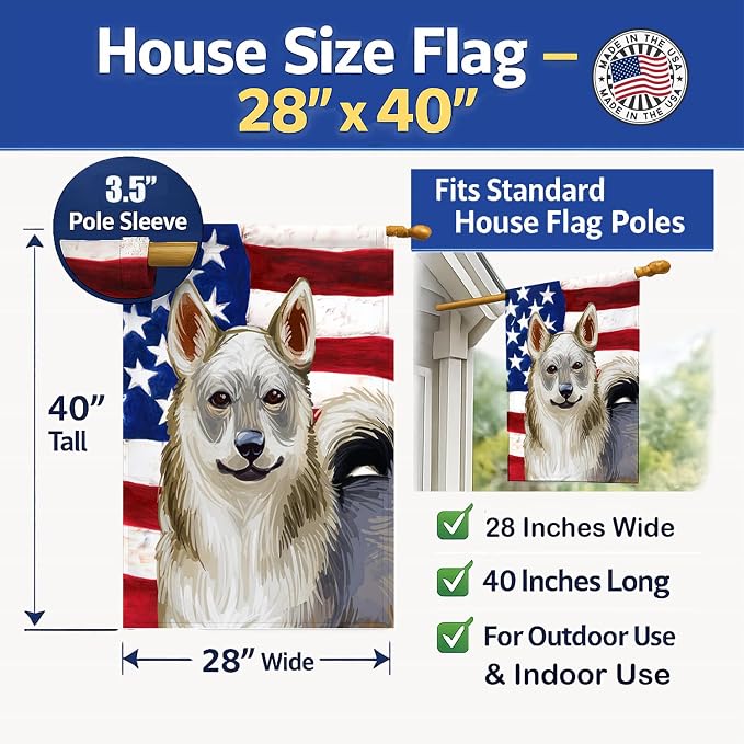 Caroline's Treasures CK6731CHF Swedish Vallhund Dog American Flag House Flag Large Porch Sleeve Pole Decorative Outside Yard Banner Artwork Wall Hanging, Polyester, House Size, Multicolor
